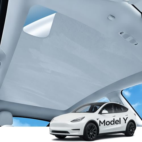 LANTU Tesla Model Y Glasdach Sonnenschutz Wildleder Material Faltbarer Dach Sonnenblende UV-Strahlen Block Sonnendach Camping Sonnenschirm Tesla Model Y 2019-2024 Zubehör