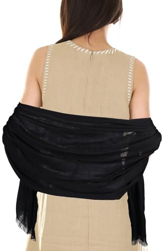 Psyqtsuary Damen Sommer Schals Damen-Halstuch uni Schal Baumwolle Leichte Große Lange Gaze Damenschal einfarbig Sommerschal Eleganter Plain Tücher (Schwarz)