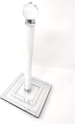 Crystal Crushed Diamond House Decor Paper Towel Holder Stand, 30 cm, Silver (White, 31cm)