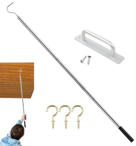 Dachboden-Zugsystem-Kit – Tragbares Dachbodenleiterzubehör, ausziehbare Stange aus Edelstahl | Effizientes System für Dachbodentreppen, Ersatz- und Installationsset, perfekt für herunterziehbare