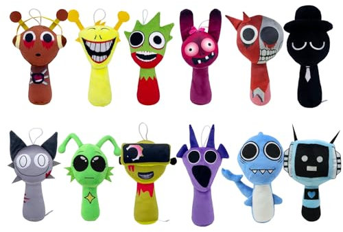 Benolls Sprunki Plushies Merch,Sprunki Plush Toys,Soft Stuffed Animal Pillow Figure Doll Christmas Birthday Gifts for Adult Kids (12PCS-A)