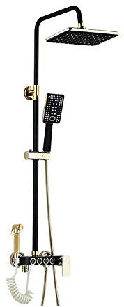 Modern Stainless Steel Bathroom Shower Enclosures with Double Head System Smart Copper Faucet Switch Retro Wall Tray and Square Rain Shower Mixer