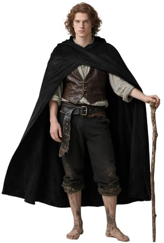 keland Mittelalter Umhang mit Kapuze Renaissance Kapuzenumhang Hobbit Kostüm (Schwarz)