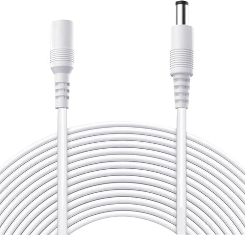 BeautifulU 10M DC 12V Power Extension Cable, DC Plug 5.5 * 2.1mm, Male-to-Female Connector, Power Extension Cord for CCTV Cameras/Routers/LED Strips/Printers and More Devices-White