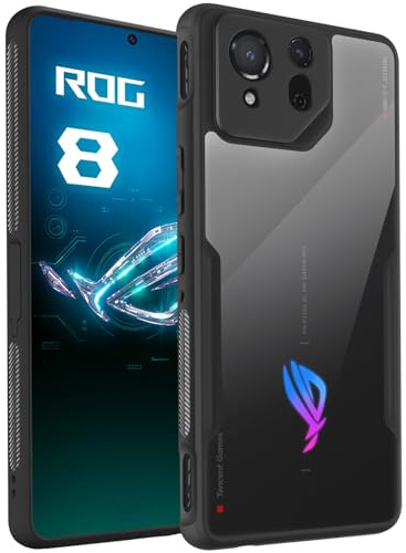 HARUINO Étui pour ASUS ROG Phone 8 Pro Coque ROG Phone 8 Case Etuis Protection Housse Texture Antidérapante PC Dur Transparent Retour et TPU Silicone Souple Noire Bord Antichoc Cover