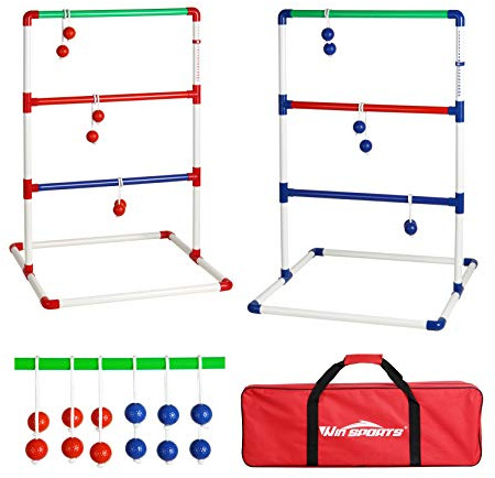 Indoor Ladder Ball Toss Game With 6 Weighted Bolos, Carrying Case and Sand Weighted PVC Piping,Games For Adults, Kids, Family