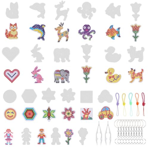 20 Stück Bügelperlen Platten mit Zubehör, Transparente 5mm Steckplatten Bügelperlen Vorlagen Set für Basteln und DIY, fördert Geduld und Konzentration, Geschenkidee für Mädchen und Jungs Geburtstag