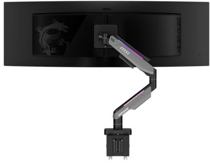 MSI MPG MT201R V2 - Premium RGB Single Monitor Stand Arm, Supports 17-49 Screens and 44 lbs, VESA Compatible, Adjustable Heavy Duty Gas Spring Mount, Clamp & Grommet, Quick Release Plate - Gray