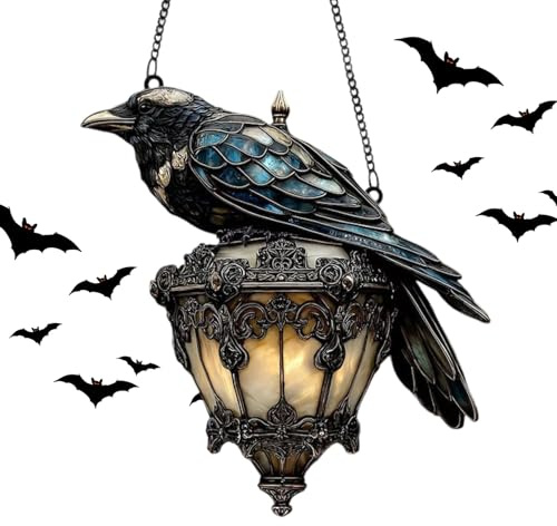 Krähen Halloween-Deko | Raben Lichtfänger Festtagsdekoration,2D Acryl Schild Heimdekoration für Innen- und Außenbereich, Feiertag, Party, Schlafzimmer, Wohnzimmer, Garten, Fenster,