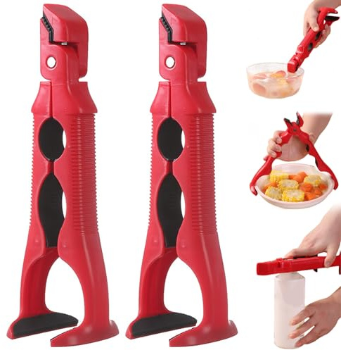 Gcroet 2 Stück Kochplatten-Greifer, 3-in-1-Doppelkopf-Anti-Verbrühungs-Schüsselhalter-Clip mit Flaschenöffner, rutschfeste Silikon-Heizplatten-Greifer-Zange für die Küche.