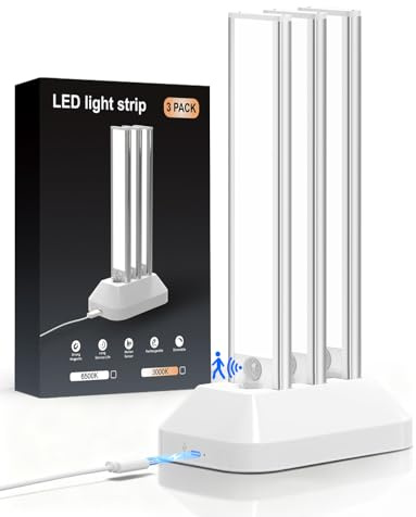 3 Stück Schrankbeleuchtung mit Ladegerät Unterbauleuchte Küche LED mit Bewegungsmelder, 2500mAh Licht Aufladbar Akku Lampe USB Schranklicht Leuchte Magnetische Lichtleiste Kabellos Batterie Leiste