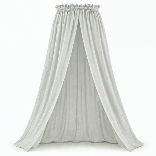 Babykajo Betthimmel Babybett Stoff 135 cm – Weicher Musselin Baldachin – Himmel Babybett & Kinderzimmer Deko in Creme – Luftiger Himmelbett Vorhang aus Musselin (Hellgrau)