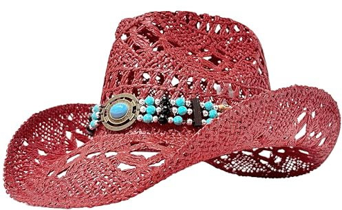 Wildarms Sombrero Cowboy de Paja para Hombre, Sombrero Vaquero Transpirable Estilo Western para Verano, Feria, Festival, Campo y Exterior, Tallas 58 cm y 61 cm