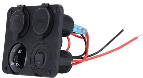 Diyeeni DC 12-24V Dual 4.2A USB Socket Panel with LED Voltmeter, Marine Power Outlet, Cigarette Lighter Socket for Car Boat RV Truck (Blue Light)