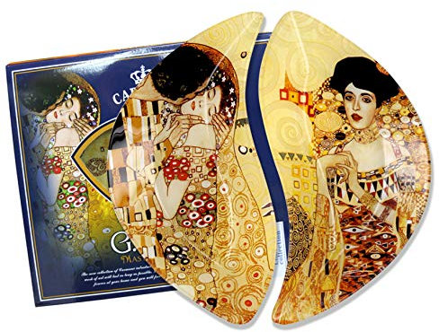 Carmani - Oval Glasplatte Snack, Party Essen, Nüsse, Servierplatte mit Gustav Klimt Gemälden 21.5cm