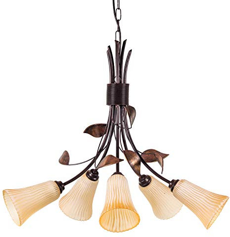 Helios Leuchten 203623 Florentiner Pendellampe antik-braun handbemalt | florale Lampe Deckenleuchte | Leuchte Pendelleuchte Landhaus-Stil | Hängelampe 5 x E14