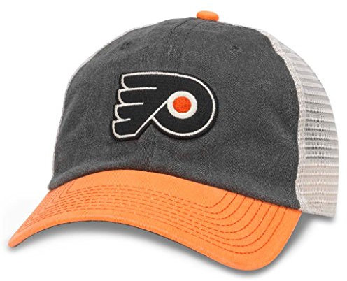 American Needle NHL Hanover Logo Mesh Adjustable Strapback Trucker Hat, Philadelphia Flyers (Elfenbein/Schwarz/Orange), Einheitsgröße