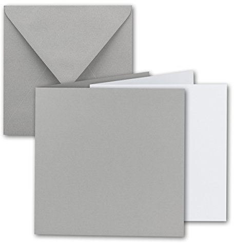 Quadratisches Falt-Karten-Set I 15 x 15 cm - mit Brief-Umschlägen & Einlege-Blätter I Hellgrau I 15 Stück I KomplettpaketI Qualitätsmarke: FarbenFroh® von GUSTAV NEUSER®