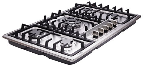 Deli-kit 34 Inch Dual Fuel Sealed 5 Burners Stainless Steel Gas Cooktop Drop-In Hob DK258-A01 Cooker