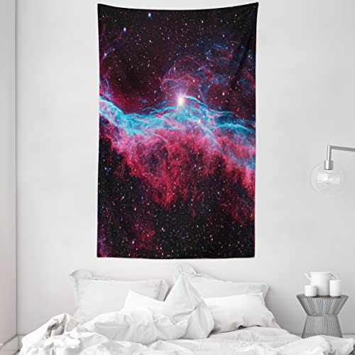 ABAKUHAUS Weltraum Wandteppich und Tagesdecke, Weltraum spielt Galaxy aus Weiches Mikrofaser Stoff Waschbar ohne Verblassen Digitaldruck, 140 x 230 cm, Magenta und Schwarz