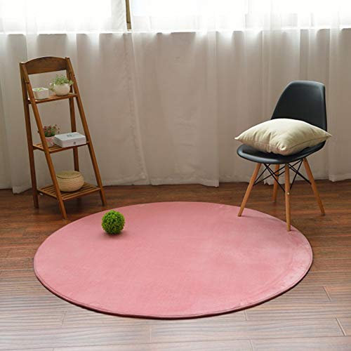 Morbuy Tapis Rond Lavable en Machine Toison de Corail Anti Slip Chambre à Coucher Salon Tapis d'Entrée Absorbant Antidérapant Coussin (100cm, Rose Clair)