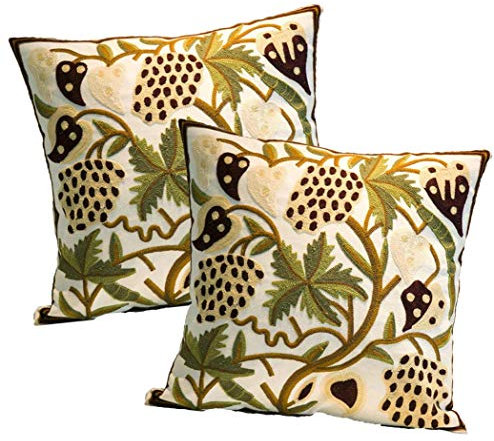 ZUODU Set of 2 Green Embroidery Cushion Cover Case Pillowcases Embroidered Plant leaves Square Throw Pillow Case Protectors Home Sofa Cushion Cover in Living Room 18x18 Inches Colour 10