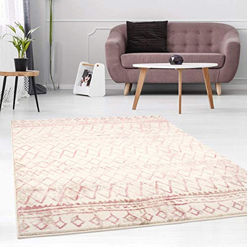carpet city Teppich-Läufer Modern Zick Zack Muster Streifen Meliert in Pastell-Rosa Creme Wohnzimmer; Größe: 80x300 cm, inp-7547-rosa-80x300, pastellrosa