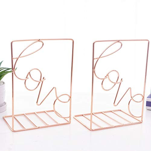 Serre-Livres de Style Minimaliste créatif Sipliv Supports de Livres Ajustables en métal Support de Livre étagère à Livres - Amour, Or Rose