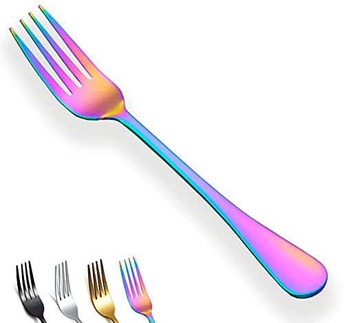Berglander Rainbow Dinner Forks Set of 4, Stainless Steel Titanium Mutil-Color Plating Fork Set, Colorful Forks And Spoons Silverware, Table Forks Set Sturdy And Dishwasher Safe