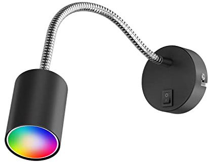 ledscom.de Leselampe WAIKA mit Schwanenhals und Schalter schwarz matt, inkl. Smart Home RGBW GU10 LED Lampe, 5,41W, 473lm