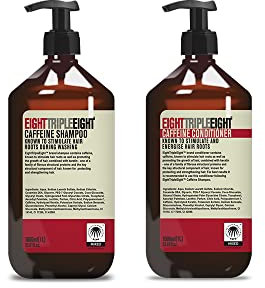 Eight Triple Eight Packung mit 1 Koffein-Shampoo + 1 Koffein-Conditioner, angereichert mit Keratin, für Männer und Frauen, perfektes Mittel gegen Haarausfall
