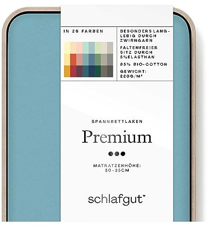 Schlafgut Premium Spannbettlaken 180x200cm bis 200x220cm Petrol Mid, Spannbetttuch aus weicher Biobaumwolle