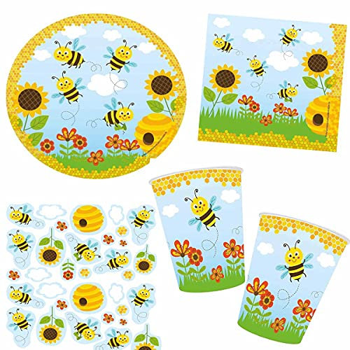 Firlefantastisch Partyset Biene mit Teller, Becher, Serviette, Konfetti // Partyset Bienchen Partyzubehör
