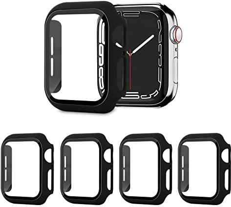 AOTUAO 4 Piezas Funda Compatible con Apple Watch Series 6 SE 5 4 40mm, Estuche Rígido Delgado PC Protector de Pantalla Cristal Templado para iWatch Series 6 SE 5 4 40mm (4 Negro)