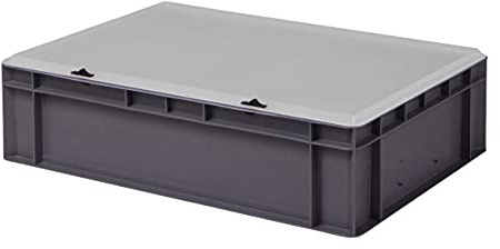 1a-TopStore Design Eurobox Stapelbox Lagerbehälter Kunststoffbox in 5 Farben und 16 Größen mit transparentem Deckel (matt) (grau, 60x40x15 cm)