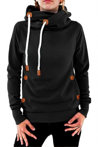 Cindeyar Damen Hoodie Winter Pullover Kapuzenpullover Langarm Baumwoll Mischung Warmer Sweatshirt Kapuzenjacke(107-Schwarz,L)