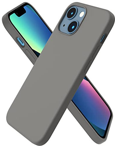 ORNARTO Compatible with iPhone 13 Mini Case 5.4, Slim Liquid Silicone 3 Layers Full Covered Soft Gel Rubber Case Cover 5.4 inch-Cold Gray