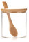 INCETUE 1pcs Condiment Pot, Seasoning Containers box, Glass Jar with Bamboo Lid, Cute Suger Bowl, Salt Container with Wooden Spoon, 10oz Spice Pepper Storage Canister for Kitchen and Home