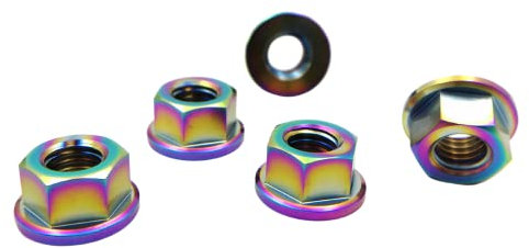 RISON-Titanium Titan Flanschmutter mit Flansch M12x1.75mm, Sechskantmutter mit Flansch DIN 1661, Titan-Kettenradmutter Grade 5 Vollmetall Bundmutter Sechskantmuttern für Motorrad, 5 Stück