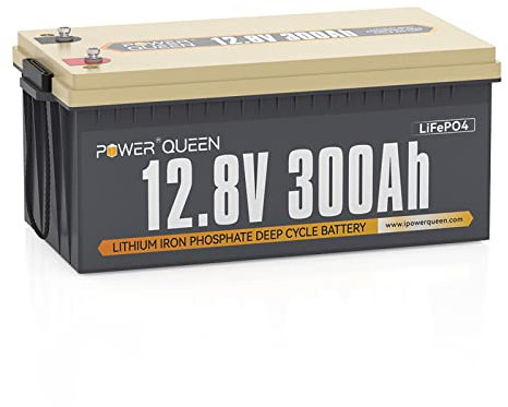 Power Queen Batteria 12V 300Ah 3840Wh LiFePO4, BMS 200A incorporato, batteria al litio 2560W di potenza, 4000+ cicli profondi, 10 anni di vita, perfetta per impianti solari, camper, nautica, off-grid