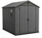 Keter Darwin 6 x 8 Foot Spacious Heavy Duty Storage Shed for Organizing Garden Accessories and Outdoor Tools with Double Doors and High Ceiling, Gray