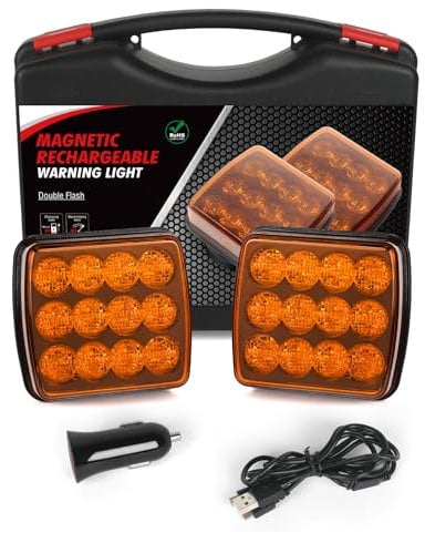 AOHEWEI Wireless LED Warning Lights Amber, 12 V/24 V Magnet Rear Warning Flashing Lights, Rechargeable Emergency Strobe Lights for Truck Vehicle