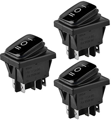 ETOPARS 3 Stück Kippschalter Auto KFZ Wippschalter Schwarz 16A/250V 20A/125V EIN/AUS/EIN Momentaner Schalter Druckschalter Taste Wasserdicht 6 Polig DPDT Boot