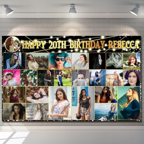 Personalised Happy Birthday Backdrop Background Banner Multi Photo blue Sign Poster Fabric Cloth Curtain Party Decorations man woman kids-1st 2nd 18th 20th 30th 40th 50th 60th