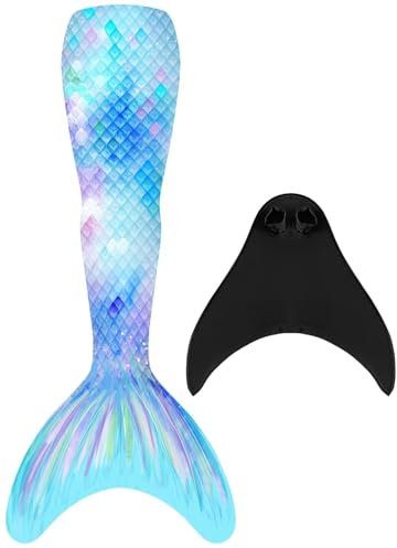 SPEEDEVE Meerjungfrauenschwanz zum Schwimmen Mädchen Meerjungfrau Flosse mit Bikini Set,Fen-g5-2pc,164