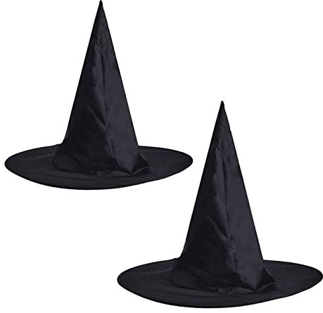 MIVAIUN 2 Stück Halloween Hexenhut Schwarze Hexenhut für Erwachsene, Hexen Zubehör, Karnevalshut, Reite Krempe Spitzhut, für Karneval Cosplay KostüMparty Halloween, Einheitsgröße (Schwarze)