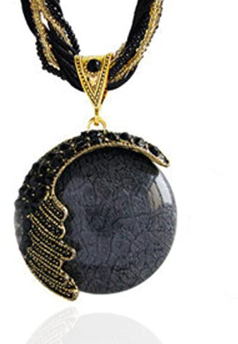 RIXERKOC Retro Vintage böhmische Halskette für Frauen Mädchen böhmische Aussage Perlen Türkis Strass Anhänger Kragen Halskette Modeschmuck (Schwarz)