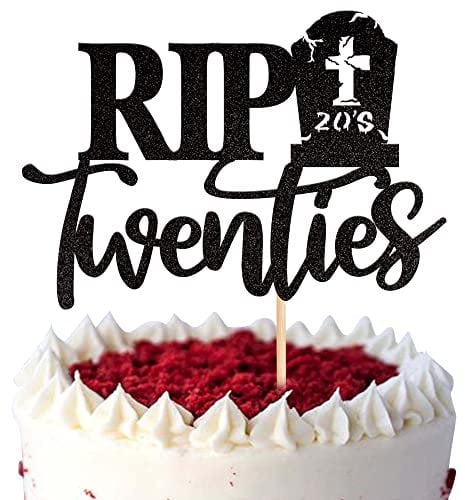 1 Stück Rip Twenties Kuchendekoration schwarz Glitzer Death to My Twenties Cake Pick Rip to My 20s Kuchendekorationen für Rip 20s Beerdigung Happy Youth 30th Geburtstag Party Supplies