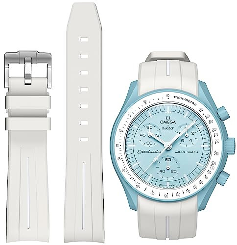 BONACE Cinturino in silicone senza spazi per Omega x Swatch MoonSwatch, cinturino di ricambio per orologio Omega x Swatch MoonSwatch Speedmaster da 20mm (Bianca bianca linea)