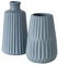 Deko Vase im 2er Set aus Keramik Mattes Design mit Rillen Höhe 18 cm Blumenvase Tischdekoration - Blau